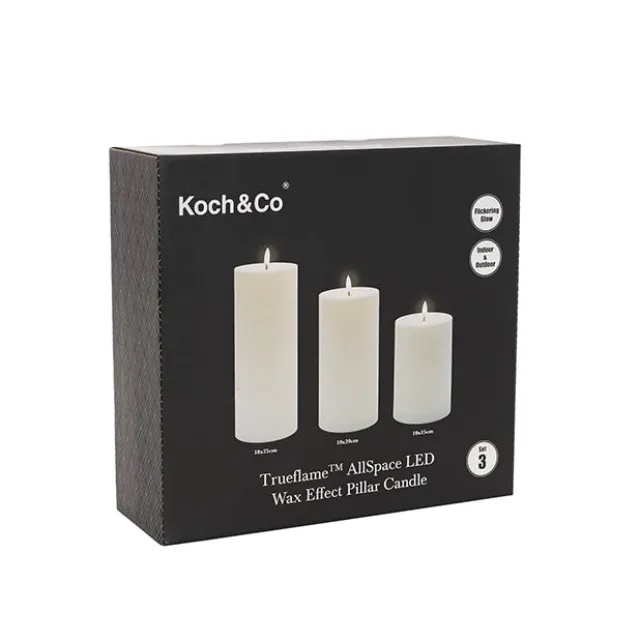 Wax LED Trueflame Event Pillar Candle Set White 10x15/20/25