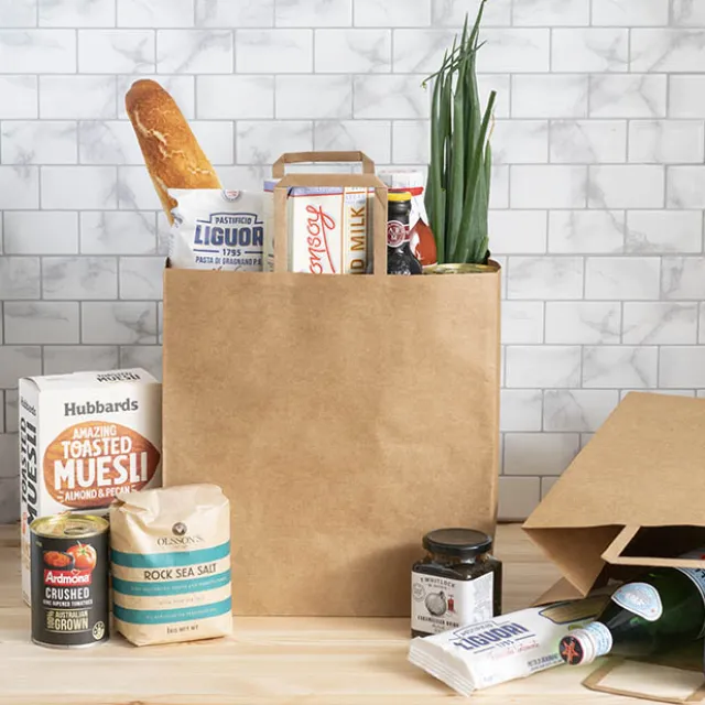 Kraft Bag Grocery Flat Handle Brown Pk10 (320Wx175Gx340mmH)