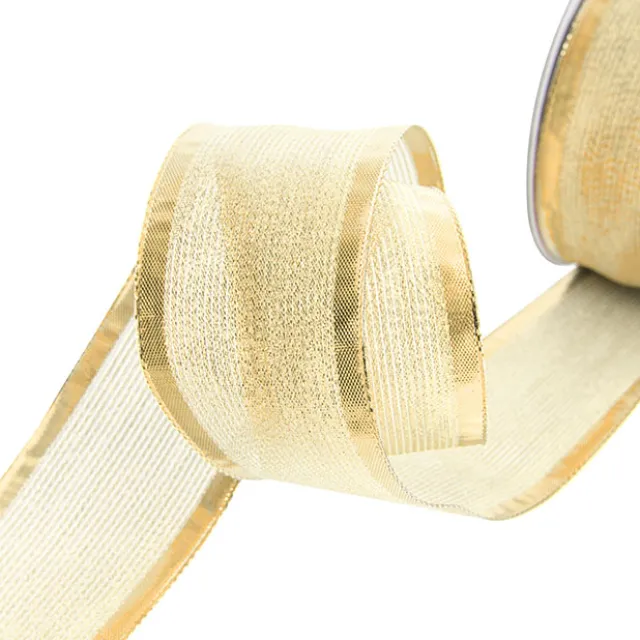 Ribbon Metallic Shimmer Wire Edge Gold (50mmx20m)
