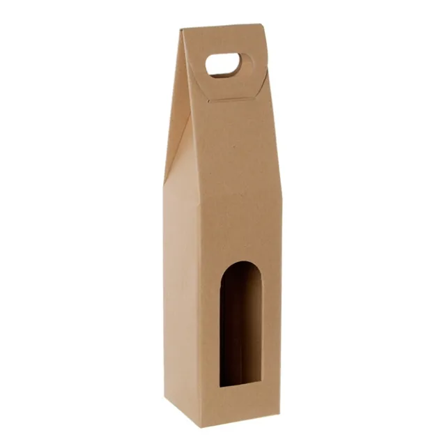 Wine Carrier with Window Single Bottle Kraft (9x9x39.5cmH)