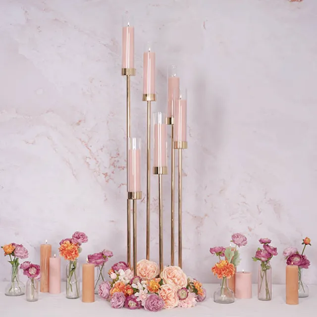 Metal Spiral Candelabra 6 Glass Candle Holder Gold (118cmH)