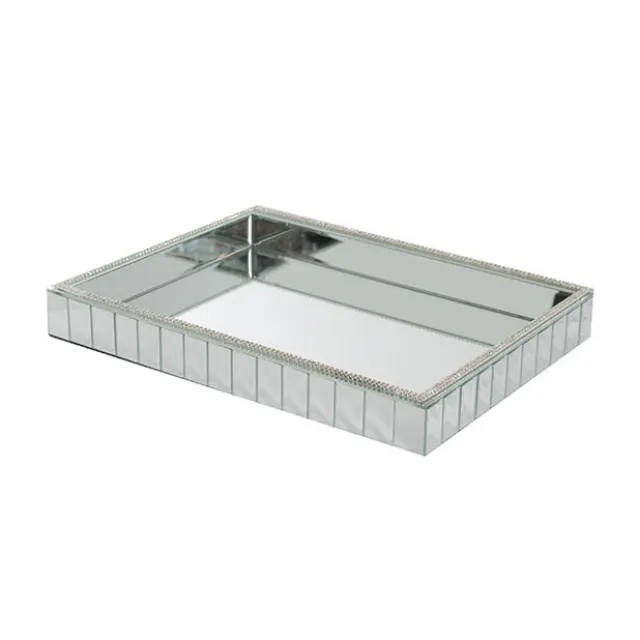 Mirror Tray Rectangle Strip Bevelled Edge Silver(30x40x5cmH)