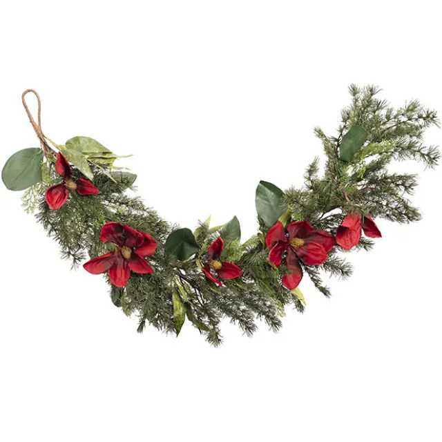 Mixed Fern Red Magnolia Garland Green (152cmL)
