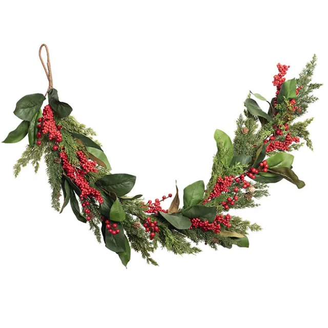 Mixed Pine Leaf Red Berry Garland Green (153cmL)