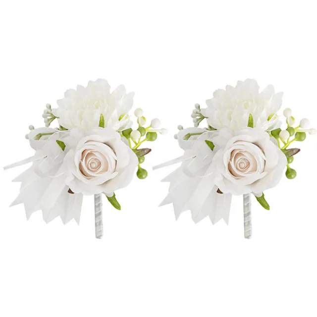 Mixed Flower Boutonniere Pack 2 White (13cmH)