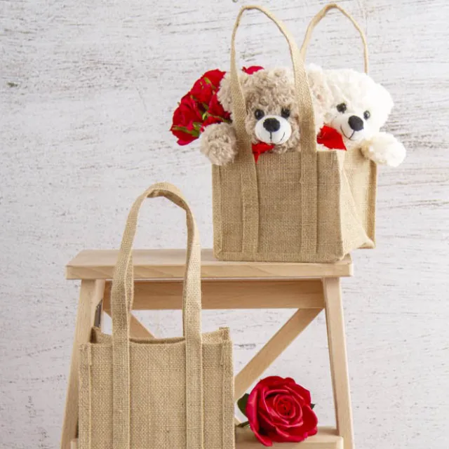 Natural Jute Posy Bag With Plastic Liner (13.5x13.5x13.5cmH)