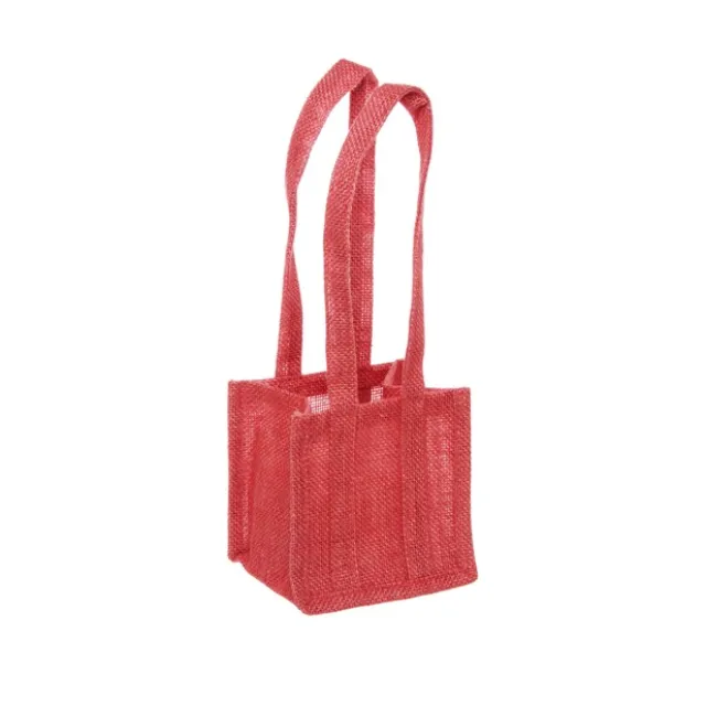 Natural Jute Posy Bag Plastic Liner Red 13.5x13.5x13.5cmH