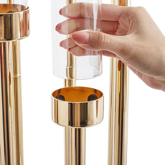 Metal Spiral Candelabra 8 Glass Candle Holders Gold (128cmH)