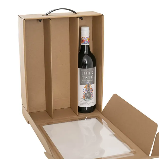 Wine Window Carry Box 3 Bottles Kraft Pack 2 (25x9x34cmH)