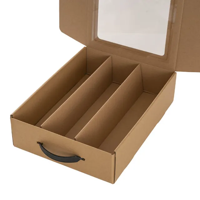 Wine Window Carry Box 3 Bottles Kraft Pack 2 (25x9x34cmH)