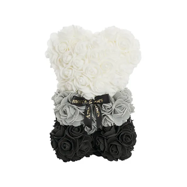 Amore Rose Bear w Black Bow Gradation Ombre Black (25cmH)