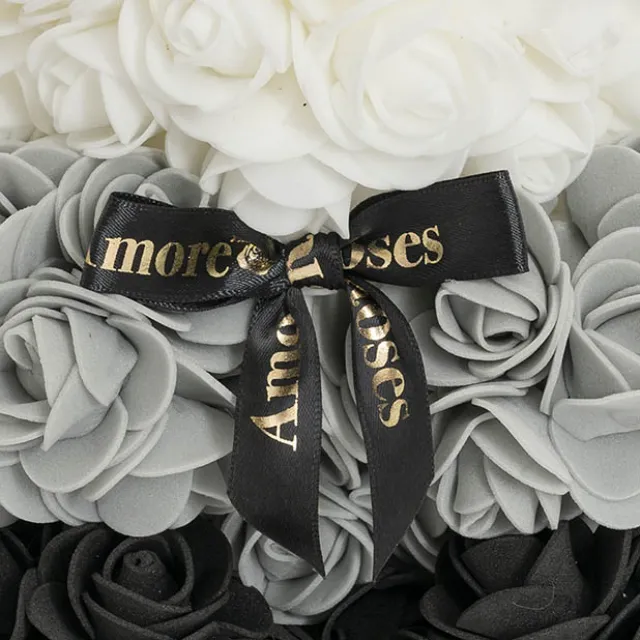 Amore Rose Bear w Black Bow Gradation Ombre Black (25cmH)