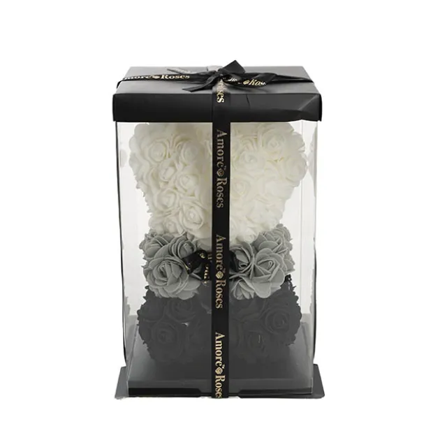 Amore Rose Bear w Black Bow Gradation Ombre Black (25cmH)