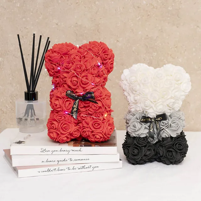 Amore Rose Bear w Black Bow Gradation Ombre Black (25cmH)