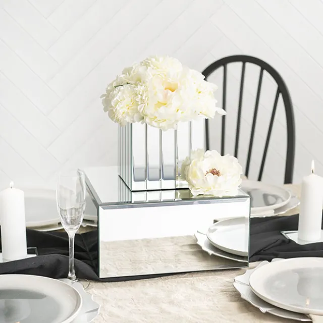 Mirror Strip Cube Vase Silver (15x15x15cmH)