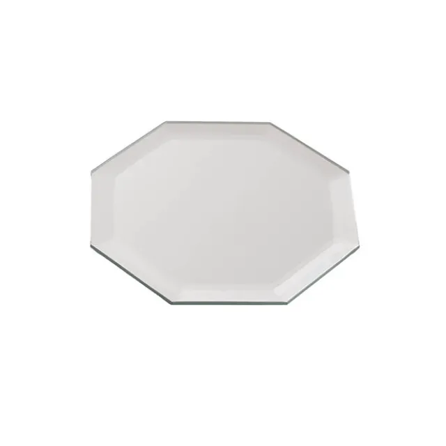 Octagon Mirror Glass Bevelled Plate Pack 4 Silver (10cmD)