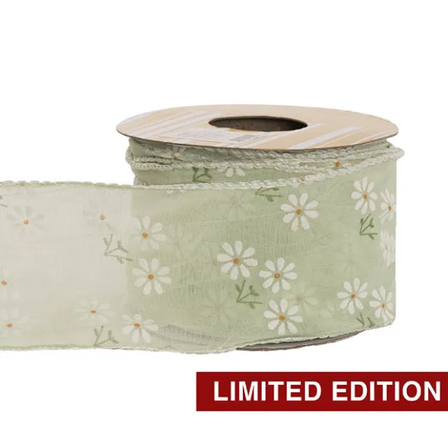 Ribbon Sheer Daisy Delight Wire Edge SeafoamGreen (60mmx10m)