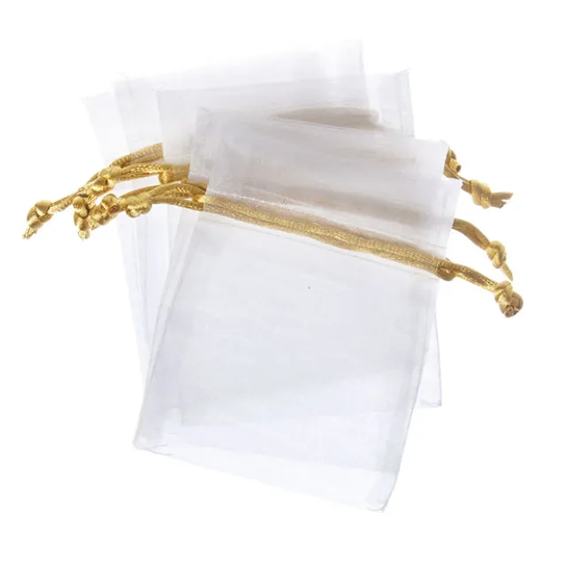 Organza Gift Bag Medium White Gold Pk10 (12.5x17cmH)