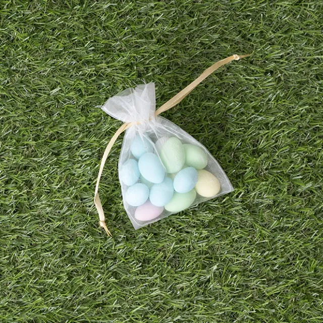 Organza Gift Bag Small White Gold Pack 10 (7.5x10cmH)