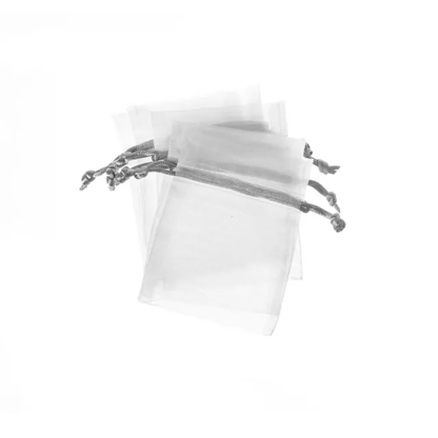 Organza Gift Bag Small White Silver Pack 10 (7.5x10cmH)