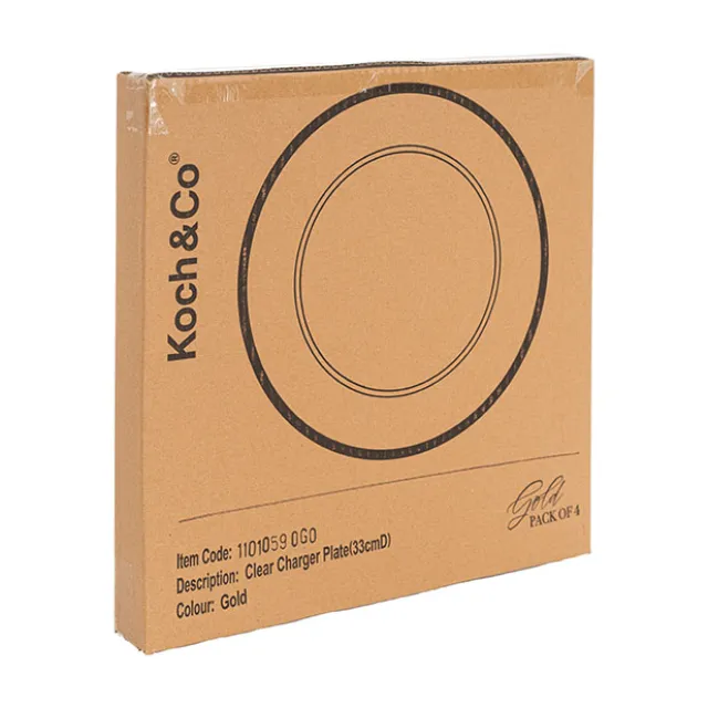 Clear Charger Plate w Gold Edge Pack 4 (33cmD)