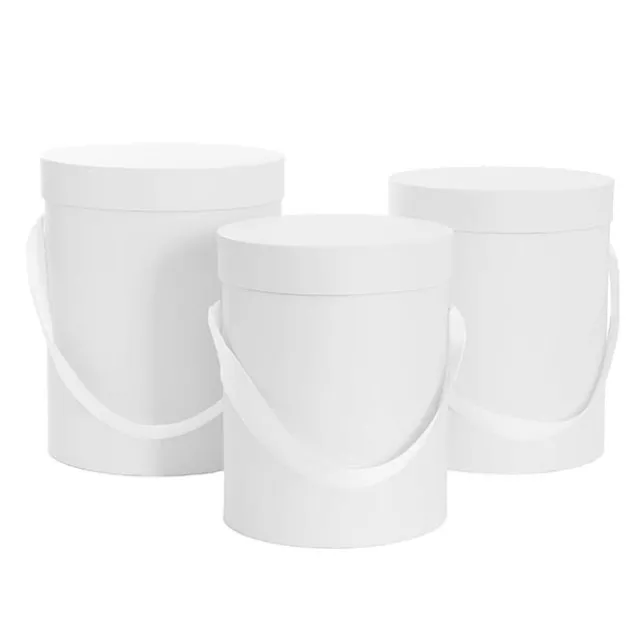 Flower Hat Box Tall Round White Set 3 (24.5Dx30cmH)