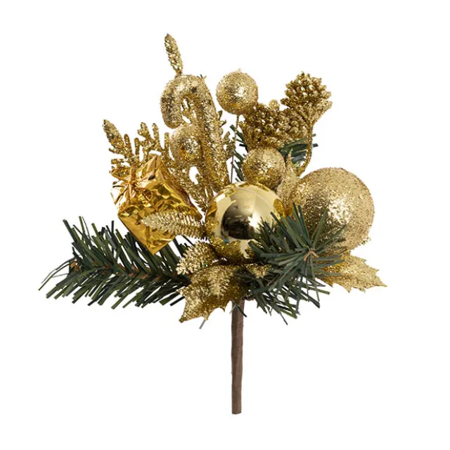 Pine Gift Box Bauble Pick Pack 3 Gold (20cmH)