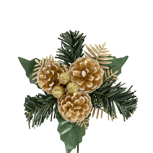 Pinecone Christmas Pick Pack 4 Gold (17.5cmH)
