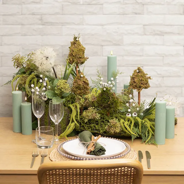 Artificial Moss Arrangement Display Piece Green (14cmx40cmL)