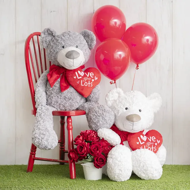 Polar Bear Winston w Bow & Plush Heart White (HT90//62cmST)