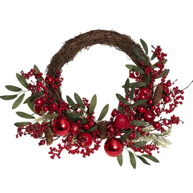 Pomegranate Berry Pinecone Wreath Green (45cmD)