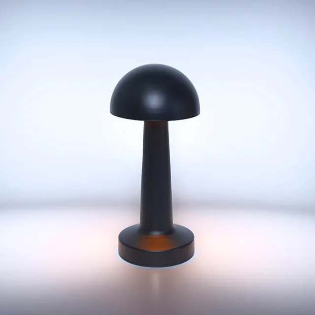 Portable Cordless LED Mushroom Table Lamp Black (21.5cmH)