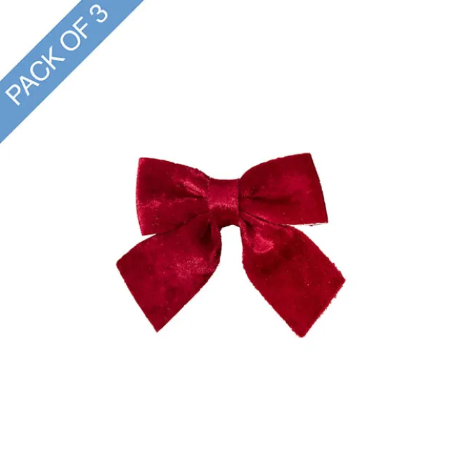 Pre-Made Bow Crushed Velvet Small Pack 3 Berry Red (9x12cm)