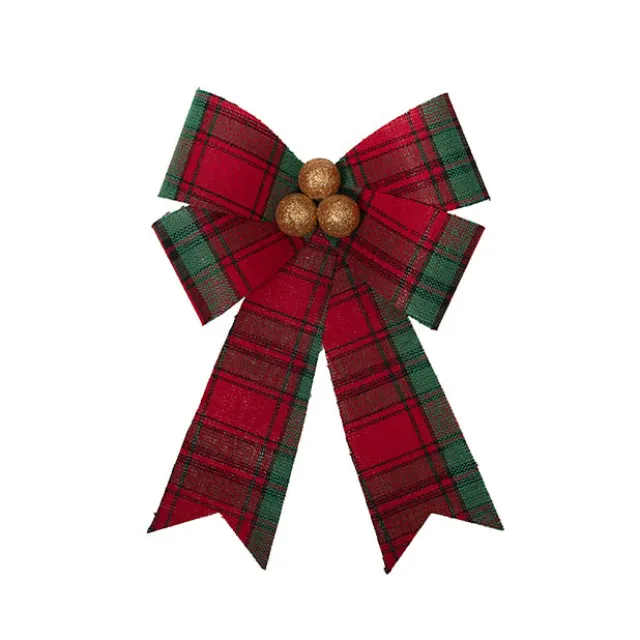Pre-Made Bow Fabric Tartan Top & Gold Berries (19Wx30cm)