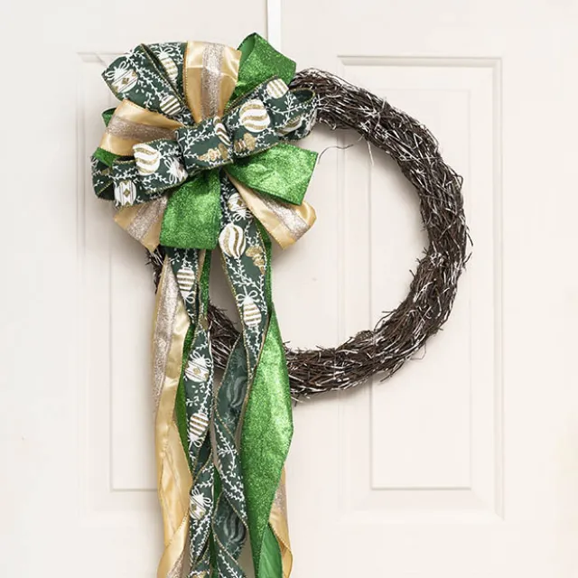 Pre-Made Bow Luxury Tree Topper Green & Gold (33Wx113Lcm)