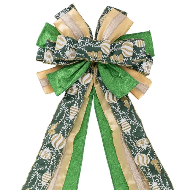 Pre-Made Bow Luxury Tree Topper Green & Gold (33Wx113Lcm)