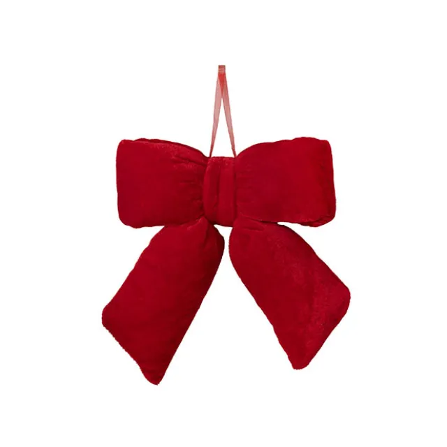 Pre-Made Bow Puffy Cushion Large Velvet Red (20Wx24cm)