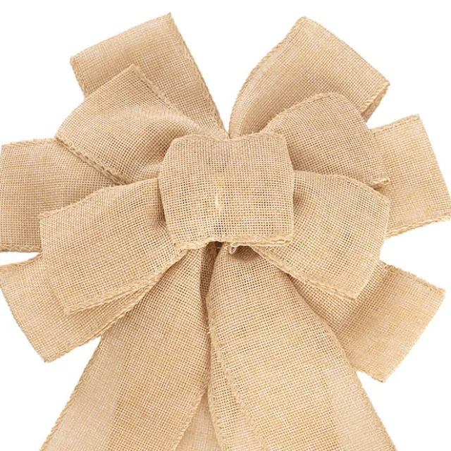 Pre-Made Bow Ribon Bow Linen 10 Loops Natural (26Wx32L)