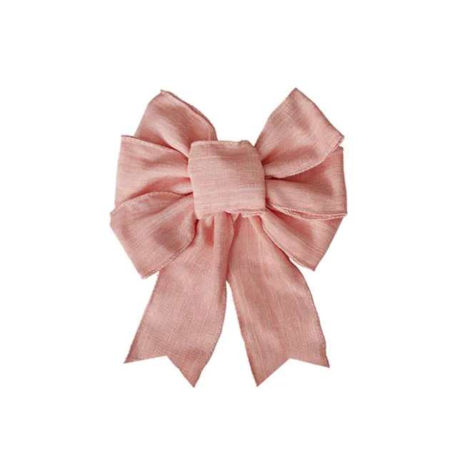 Pre-Made Bow Rusitc Linen 6 Loops Country Pink (20x26cm)