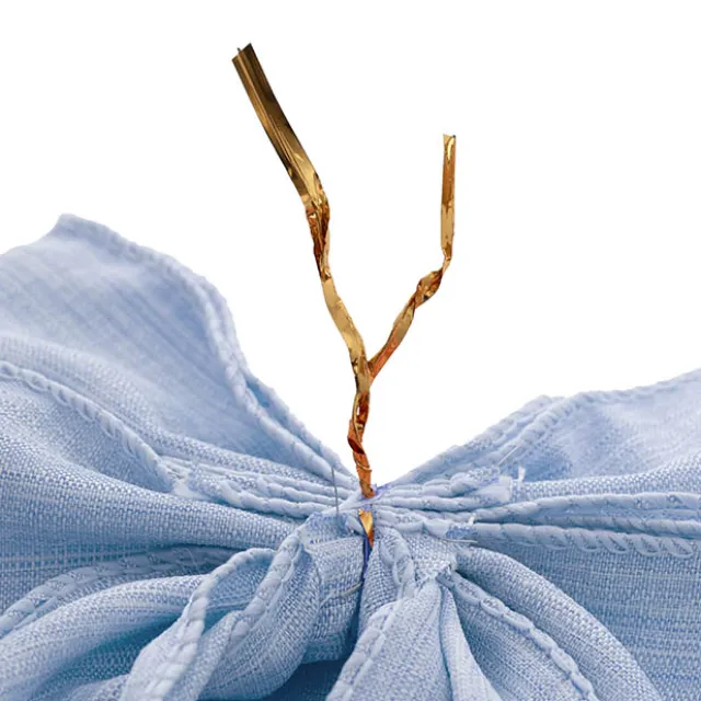 Pre-Made Bow Rustic Linen 4 Loops Cornflower Pk2 (15x21cm)