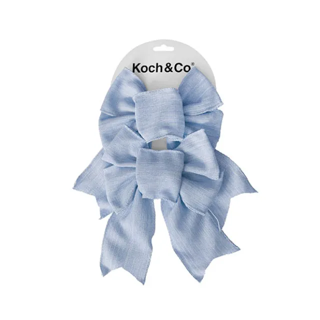 Pre-Made Bow Rustic Linen 4 Loops Cornflower Pk2 (15x21cm)