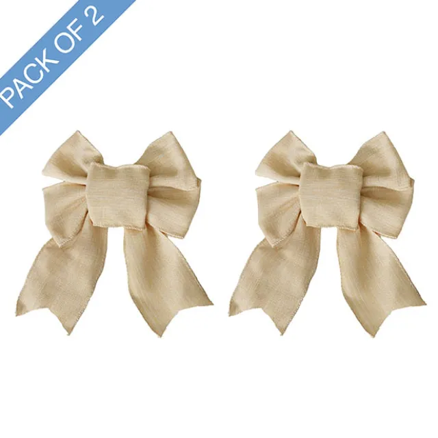 Pre-Made Bow Rustic Linen 4 Loops Raw Natural Pk2 (15x21cm)