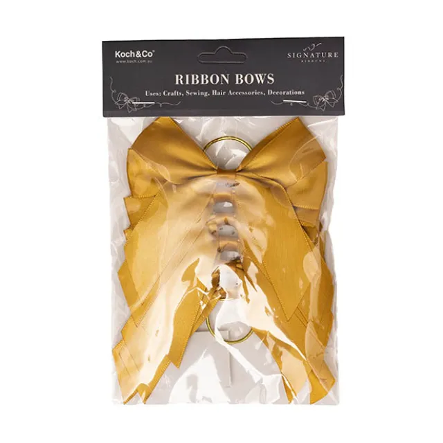Pre-Made Bow Satin 25mm & Elastic Loop Pk6 Gold (10*11cm)