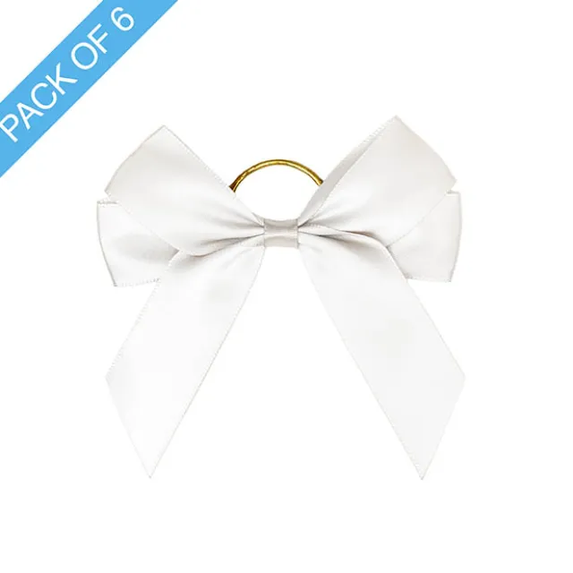 Pre-Made Bow Satin 25mm & Elastic Loop Pk6 White (10*11cm)
