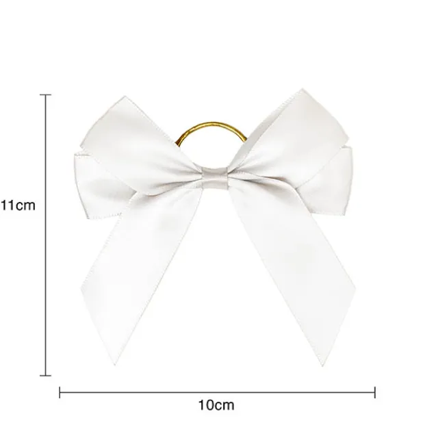 Pre-Made Bow Satin 25mm & Elastic Loop Pk6 White (10*11cm)