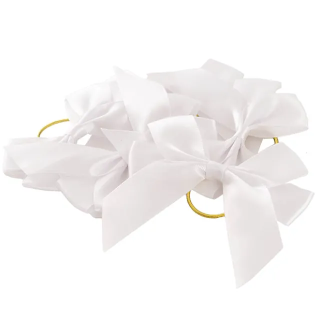 Pre-Made Bow Satin 25mm & Elastic Loop Pk6 White (10*11cm)
