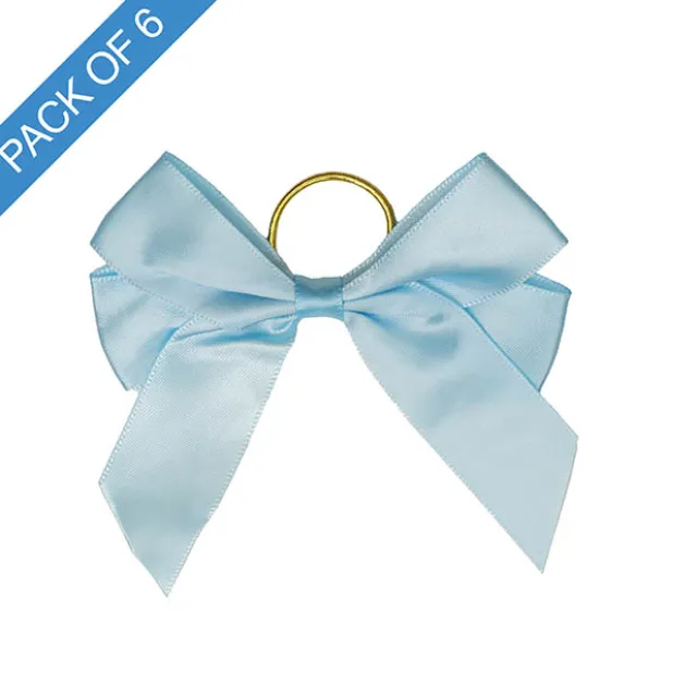 Pre-Made Bow Satin 25mm & Elastic Loop Pk6 BabyBlue(10*11cm)