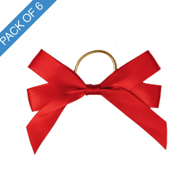 Pre-Made Bow Satin 15mm & Elastic Loop Pack 6 Red (10*8cm)