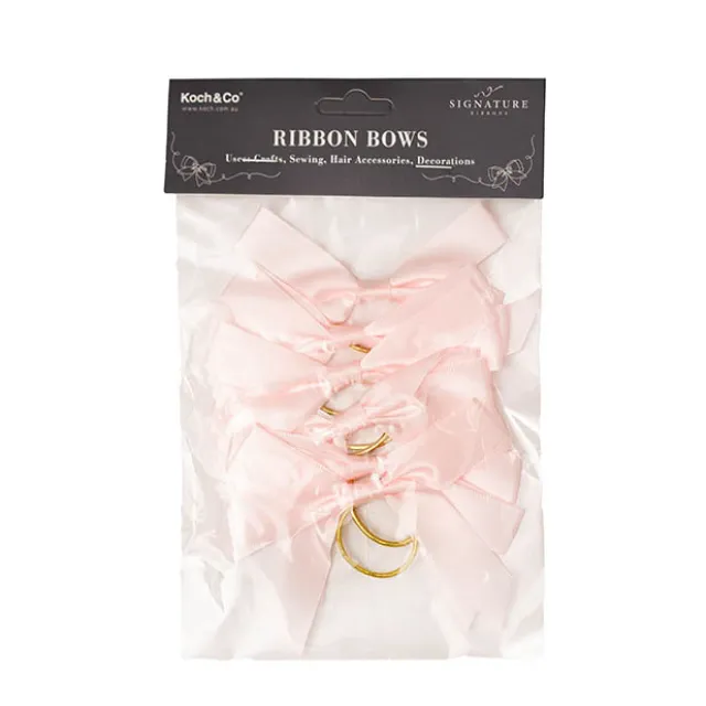 Pre-Made Bow Satin 15mm & Elastic Loop Pk6 Baby Pink(10*8cm)