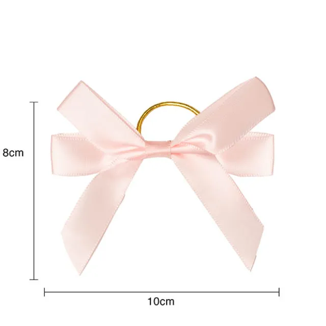 Pre-Made Bow Satin 15mm & Elastic Loop Pk6 Baby Pink(10*8cm)